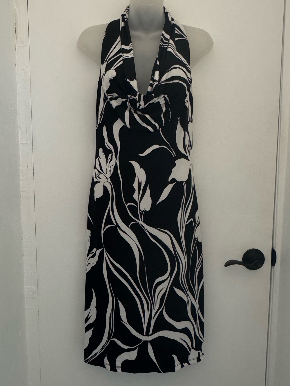 Black and White Halter Floral Midi Dress vintage retro Y2K business fair artsy
